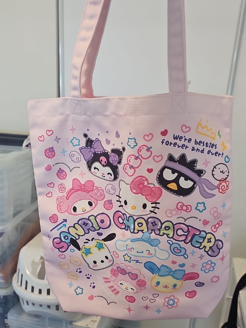 Sanrio Pink Kids Tote Bag with Colorful Character Print
